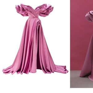 Romantic Off-Shoulder Mauve Prom Gown with Draped Skirt